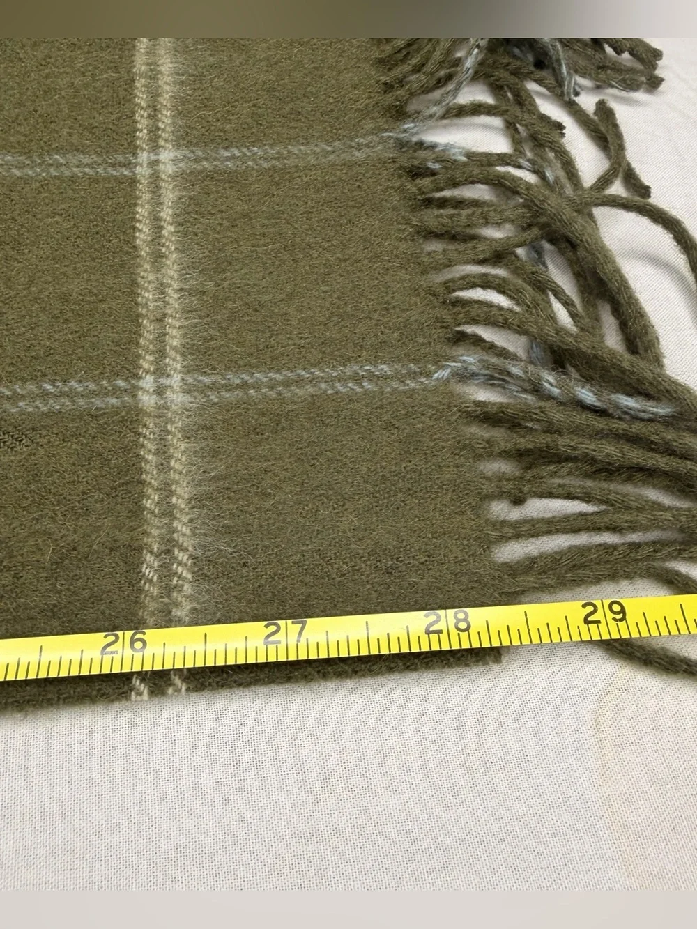 Pronto Uomo 100 Pure New Wool Scarf Olive Green Windowpane Fringe Woolmark